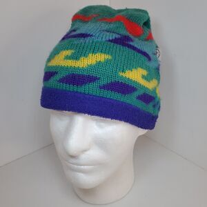 Vintage Igloo Mens Wool Beanie Hat Cap Fleece Band 80s Touk Multicolor Winter